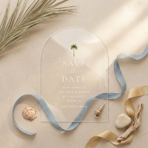 Minimal Elegant Palm Tree Acrylic Save the Date Invitations