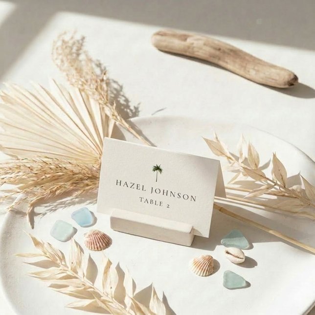 Minimal Elegant Palm Tree Wedding Place Cards (Creator Uploaded)
