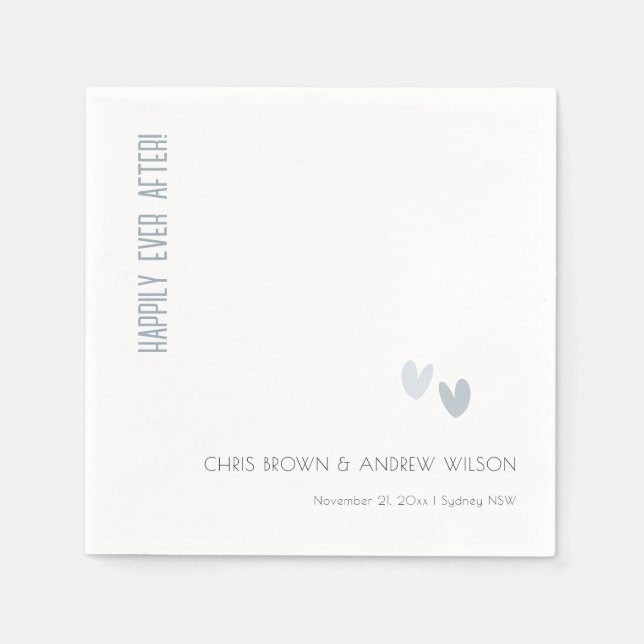 Minimal Elegant Pastel Dusky Blue Hearts Wedding Napkin (Front)