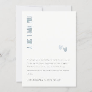 Minimal Elegant Pastel Dusky Blue Hearts Wedding Thank You Card