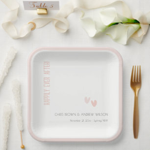 Minimal Elegant Pastel Dusky Pink Hearts Wedding Paper Plate