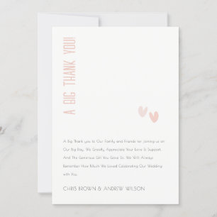 Minimal Elegant Pastel Dusky Pink Hearts Wedding Thank You Card