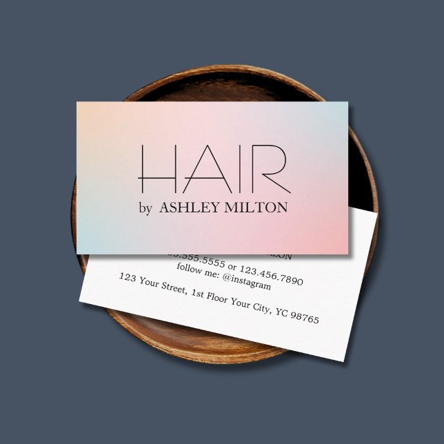 Minimal Elegant Pastel Gradient Bold Hairstylist Business Card (Creator Uploaded)