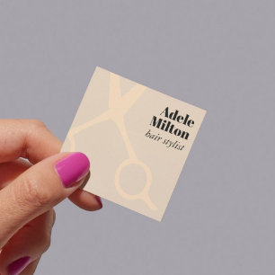 Minimal Elegant Pastel Rose Scissors Hairstylist Square Business Card