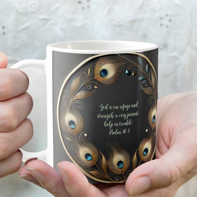 Minimal Elegant Peacock Feathers Customisable Coffee Mug (Creator Uploaded)