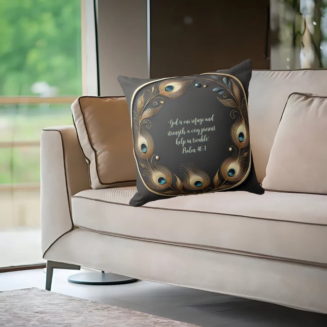 Minimal Elegant Peacock Feathers Customisable Cushion (Creator Uploaded)