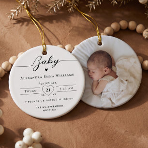 Minimal Elegant Personalised Baby Name Birth Stats Ceramic Tree Decoration