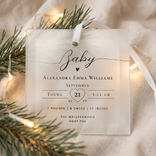 Minimal Elegant Personalised Baby Name Birth Stats Glass Tree Decoration