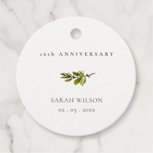 Minimal Elegant Pine Branch Any Year Anniversary Favour Tags