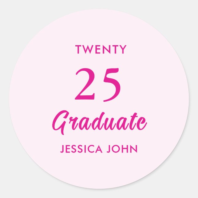 Minimal Elegant Pink class of 2025 graduate Classic Round Sticker (Front)
