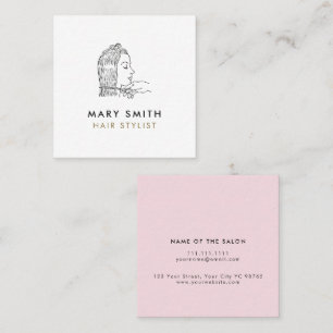 Minimal Elegant Pink White Hair Square Business Card