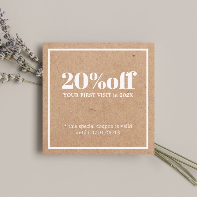 Minimal Elegant Printed Kraft White Holiday Coupon Card (Creator Uploaded)