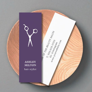 Minimal Elegant Purple White Scissors Hairstylist Mini Business Card
