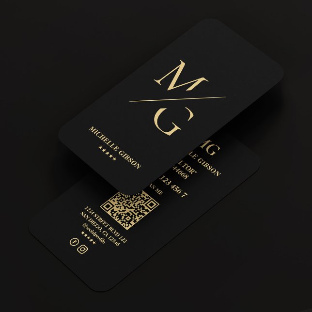 Minimal Elegant Realtor Monogram Mortgage Black  Business Card (Minimal Elegant Realtor Monogram Mortgage Black Business Card
)
