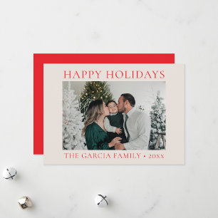 Minimal Elegant Red and Cream Photo Holiday Card