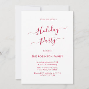 Minimal Elegant Red Calligraphy Holiday Party Invitation