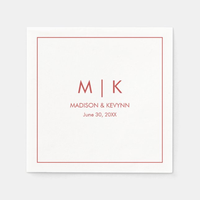 Minimal & Elegant  Red Monogram Wedding Napkin (Front)