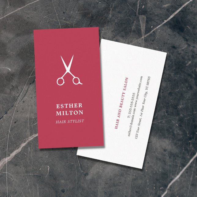 Minimal Elegant Red White Hair Stylist Business Card (Creator Uploaded)