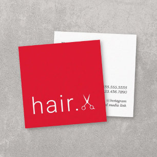 Minimal Elegant Red White Scissors Hairstylist Square Business Card