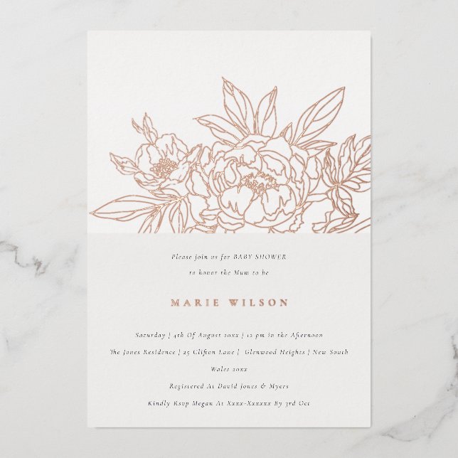 Minimal Elegant Rose Floral Sketch Baby Shower (Front)