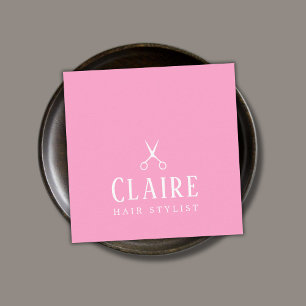 Minimal Elegant Rose White Scissors Hairstylist Square Business Card