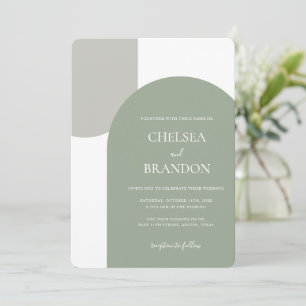 Minimal Elegant Sage Green Arch Bohemian Wedding Invitation