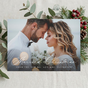 Minimal Elegant Script Married Christmas Newlywed Holiday Card