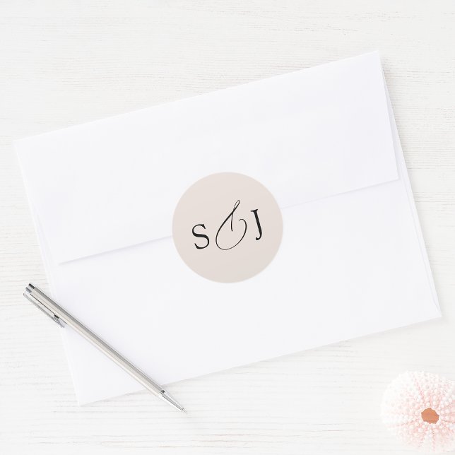 Minimal Elegant Script Monogram Classic Round Sticker (Creator Uploaded)