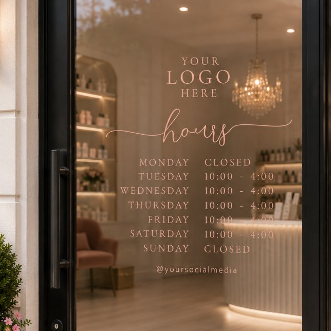 Minimal Elegant Script Opening Hours Business Logo Window Cling (Creator Uploaded)
