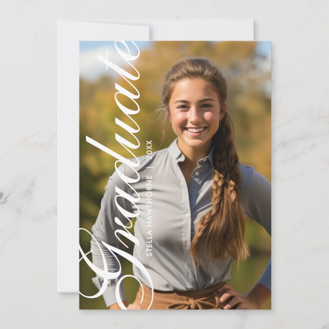 Minimal Elegant Script Photo Graduation Announcement (Front)