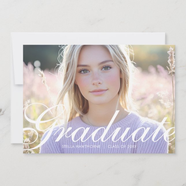 Minimal Elegant Script Photo Graduation Announcement (Front)