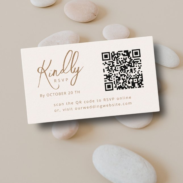 Minimal Elegant Script QR code Boho Wedding RSVP Enclosure Card (Creator Uploaded)
