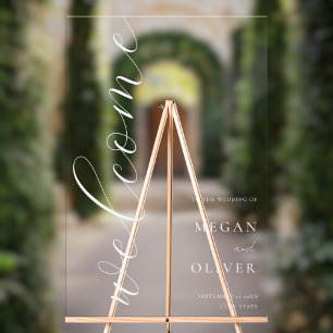 Minimal Elegant Script Transparent Wedding Welcome Acrylic Sign