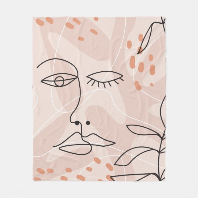 Minimal elegant seamless pattern with one line dra fleece blanket (Front)