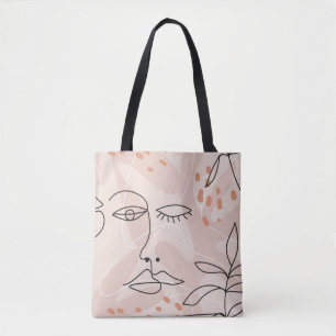 Minimal elegant seamless pattern with one line dra tote bag
