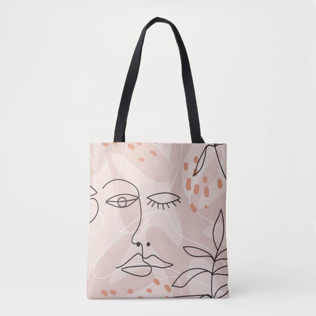 Minimal elegant seamless pattern with one line dra tote bag (Front)