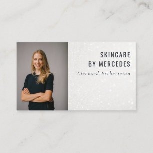 Minimal Elegant Shiny Silver Glitter Photo  Business Card