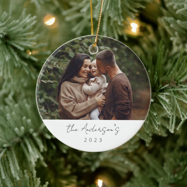 Minimal Elegant Simple Christmas Family Photo Ceramic Tree Decoration (Tree)