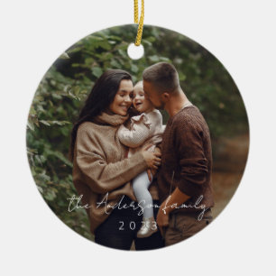 Minimal Elegant Simple Christmas Family Photo Ceramic Tree Decoration