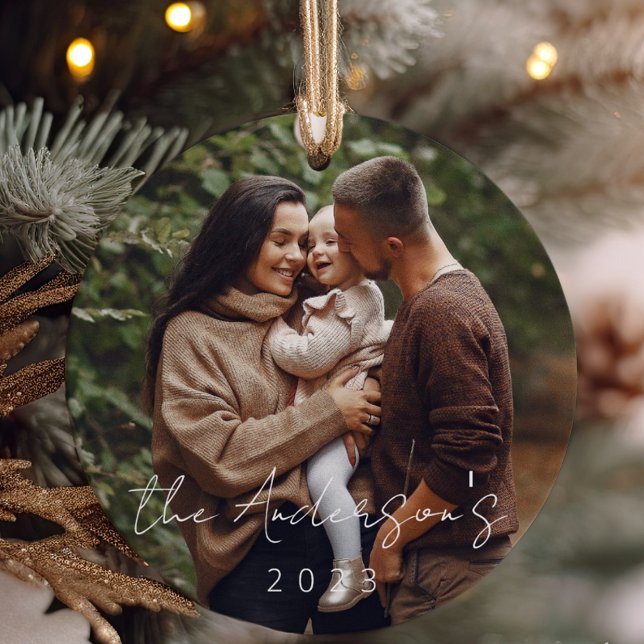 Minimal Elegant Simple Christmas Family Photo Ceramic Tree Decoration (Creator Uploaded)
