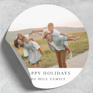 Minimal Elegant Simple   Christmas Family Photo Classic Round Sticker