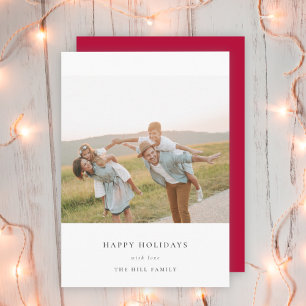 Minimal Elegant Simple Christmas Family Photo Red Holiday Card
