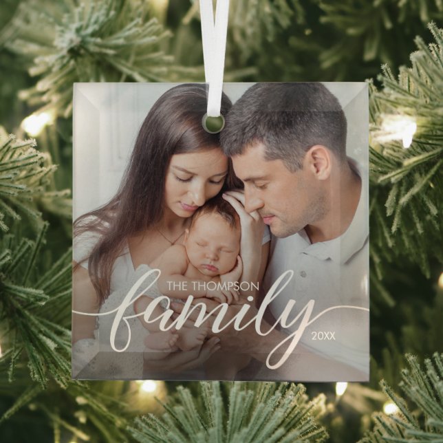 Minimal Elegant Simple Family love Christmas Photo Glass Tree Decoration (Insitu)
