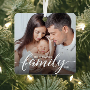 Minimal Elegant Simple Family love Christmas Photo Metal Tree Decoration
