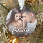 Minimal Elegant Simple Family love Christmas Photo Ornament<br><div class="desc">Capture the warmth of family love with this Minimal Elegant Simple Family Love Script Christmas Photo acrylic Ornament. Featuring a clean, modern design with space for your favourite family photo, this ornament adds a personalised touch to your holiday decor. Its elegant simplicity makes it a timeless keepsake for years to...</div>