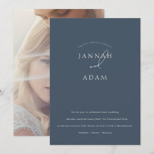 Minimal Elegant Slate Blue Script Wedding Invitation