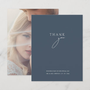 Minimal Elegant Slate Blue Script Wedding Thank You Card