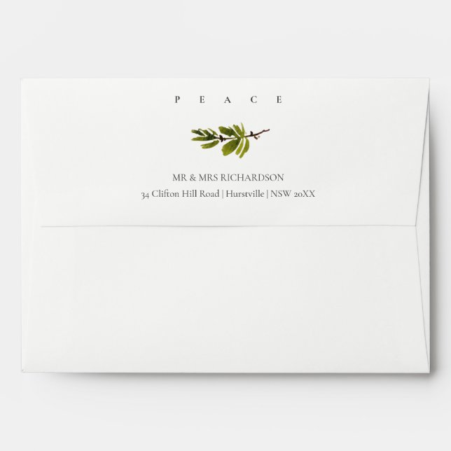 Minimal Elegant Soft Pine Branch Christmas Peace Envelope (Back (Top Flap))