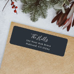 Minimal Elegant Stylish Black Return Address<br><div class="desc">A stylish modern holiday return address label with a handwritten script font for your family name in white with a dark bluish off black feature colour in a 'scandi' scandinavian design style. The name and address can be easily customised for a personal touch. A trendy, minimalist and contemporary design to...</div>