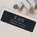 Minimal Elegant Stylish Black Return Address<br><div class="desc">A stylish modern holiday return address label with a handwritten script font for your family name in white with a dark bluish off black feature colour in a 'scandi' scandinavian design style. The name and address can be easily customised for a personal touch. A trendy, minimalist and contemporary design to...</div>